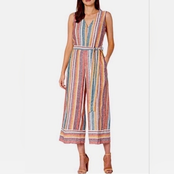 Nordstrom ECI New York Stripes Cropped Linen Jumpsuit - Picture 1 of 12